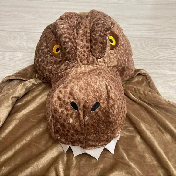 Jurassic World Brown Dinosaur Plush Head Wrap Kids Blanket size 48”Wx30”H - Picture 9 of 16